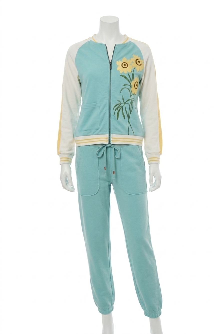 NEW PAPARAZZI french terry embroidered baseball jacket in aqua